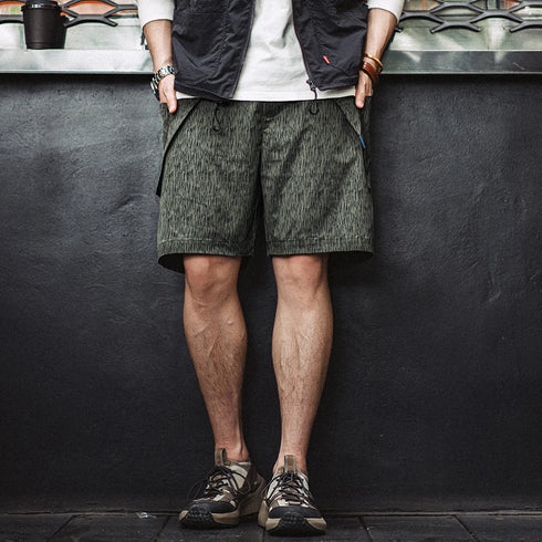 Retro Raindrop Camo Print Shorts – Functional Straight Fit Casual Summer Pants
